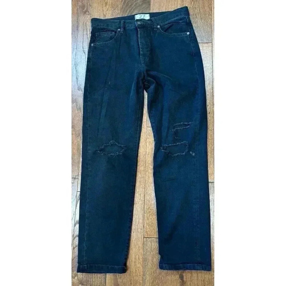 Free People Black washed Jeans Womens 27 High Rise Ripped Straight Leg - Picture 1 of 13